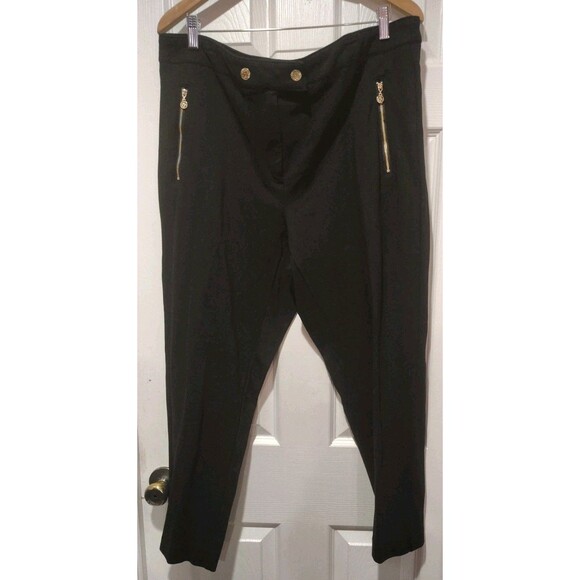 Anne Klein Pants - Anne Klein Womens Plus Size 18W Black Stretch Pants Gold Zipper Pocket Classic